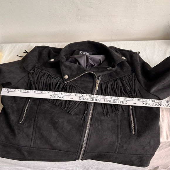 Chartou Faux Suede Fringe Cropped Moto Jacket - Picture 13 of 15